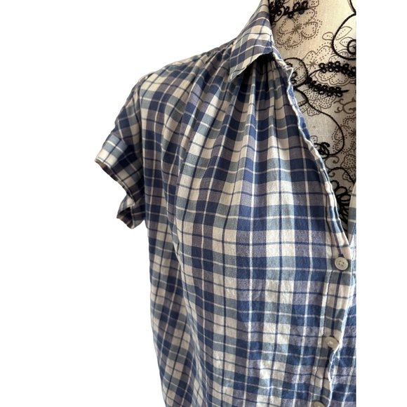 MADEWELL Navy Plaid Oversized Button Down Top Shirt Size XXS - Picture 2 of 4